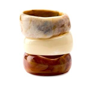 ZARA New - PACK OF 3 RIGID BRACELETS- Ecru/Cream/Brown SS2025